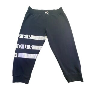 Under Armour Joggers Women's Large Cropped Loose Fit Black Sweatpants Athletic